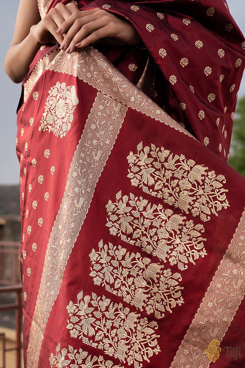 Deep Maroon Georgette Saree with Golden Embroidery