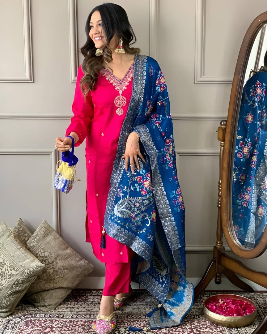 Festival Viscos Chanderi Pink Kurta Set