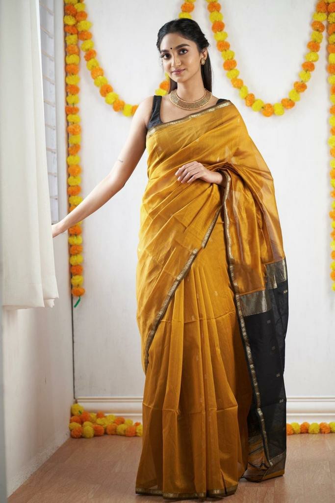 Elegant Traditional Saree with Contrast Border & Minimal Motifs for Festive Wear