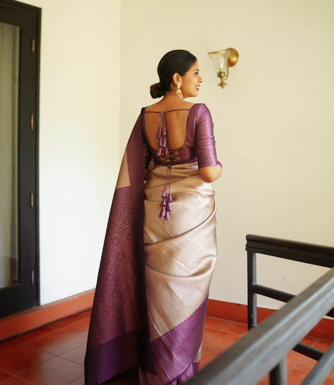 Lavender Beige Royal Silk Saree