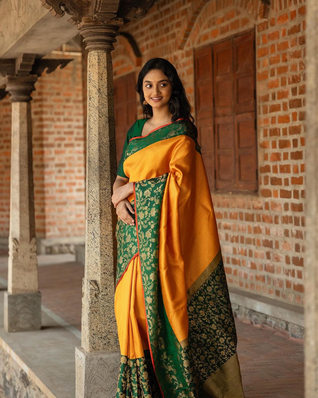 Mustard Yellow Saree with Green Border