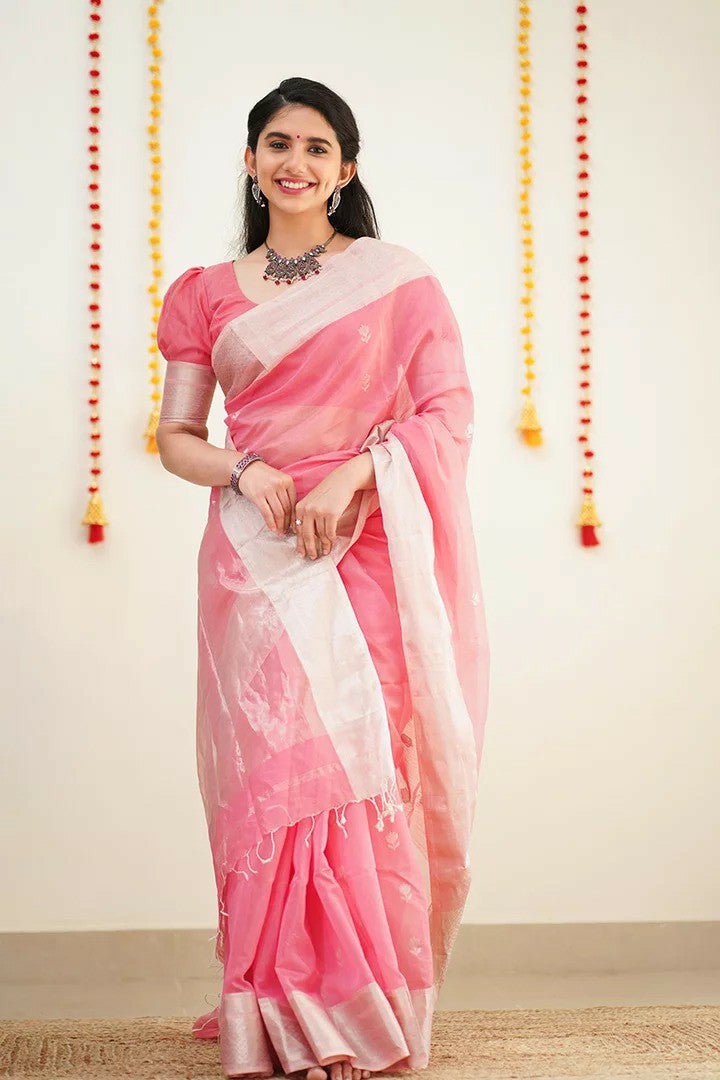Elegant Linen Silk Saree with Metallic Border & Minimal Motifs