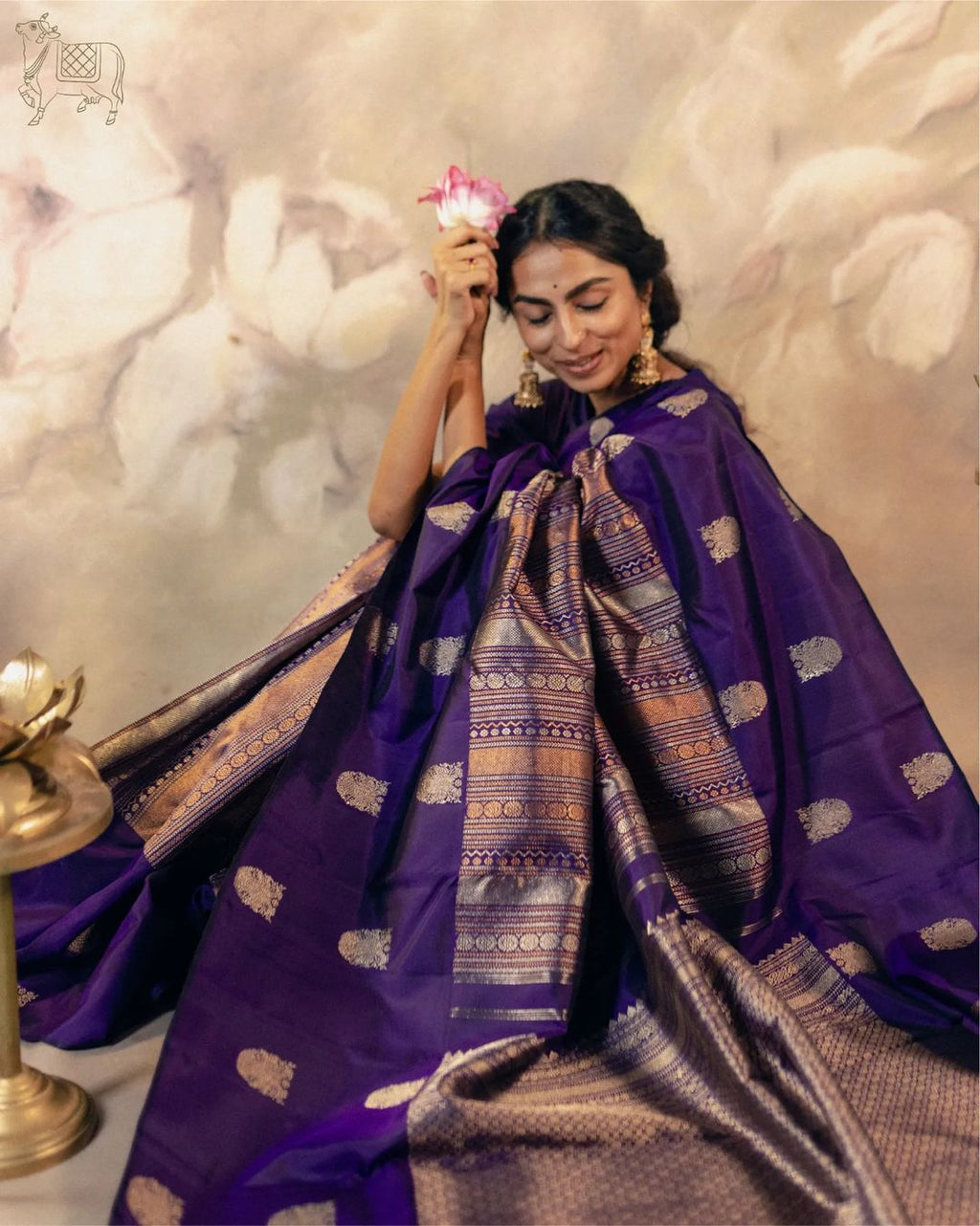 Royal Purple Silk Saree with Gold Zari Motifs & Rich Pallu