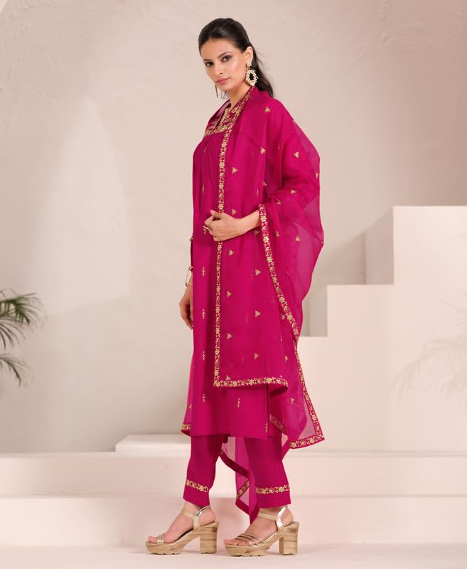 Pink Straight Kurti with Dupatta for Women