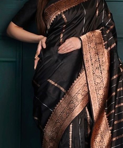 Black Gold Zari Saree for Women