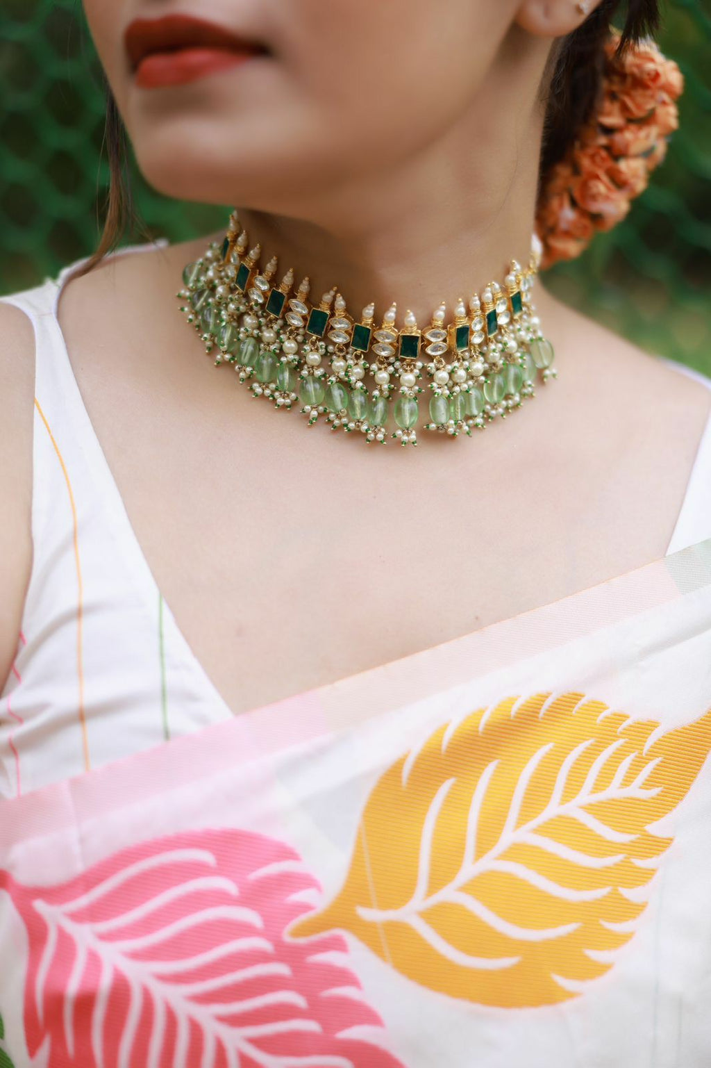 Designer Printed Saree with Artistic Leaf Motifs