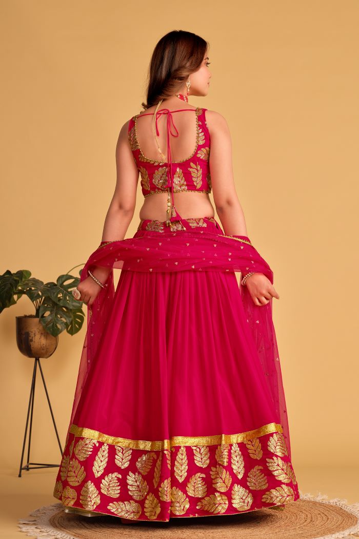 Pink Lehenga Set with Gold Embroidery