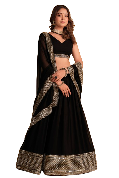 Georgette Party Wear Black Lehenga Choli