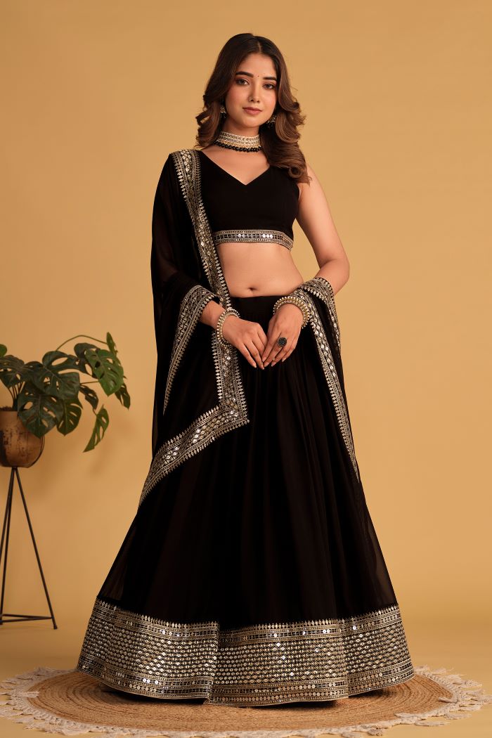 Georgette Party Wear Black Lehenga Choli