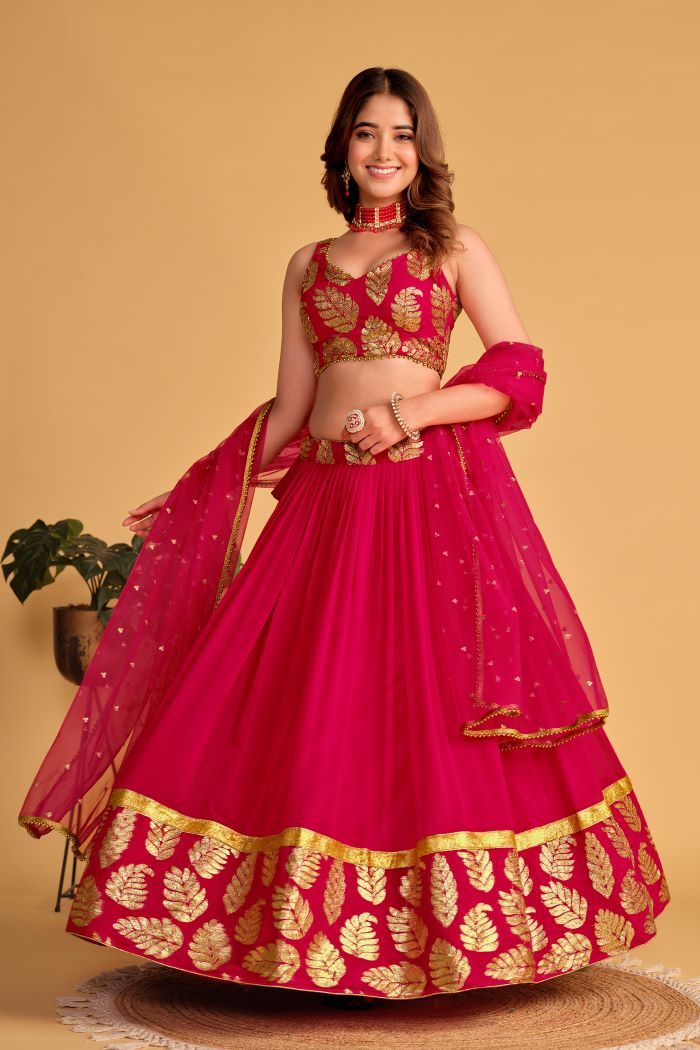 Pink Lehenga Set with Gold Embroidery