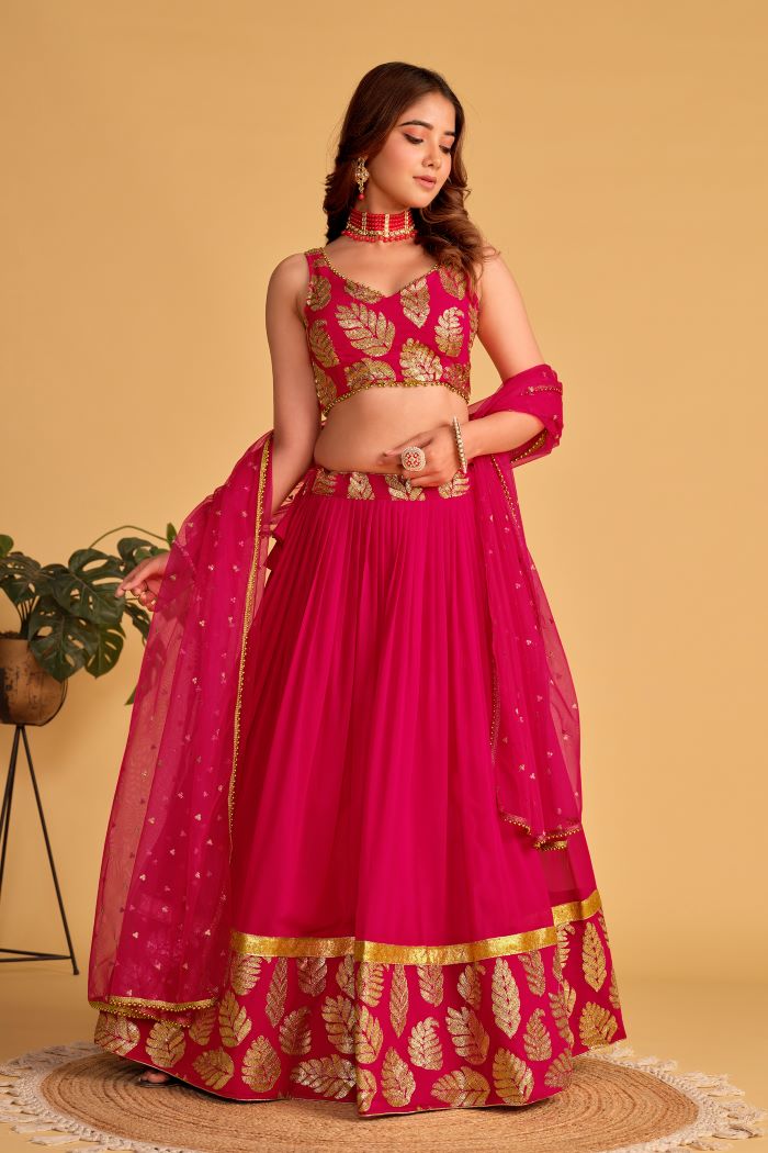 Pink Lehenga Set with Gold Embroidery