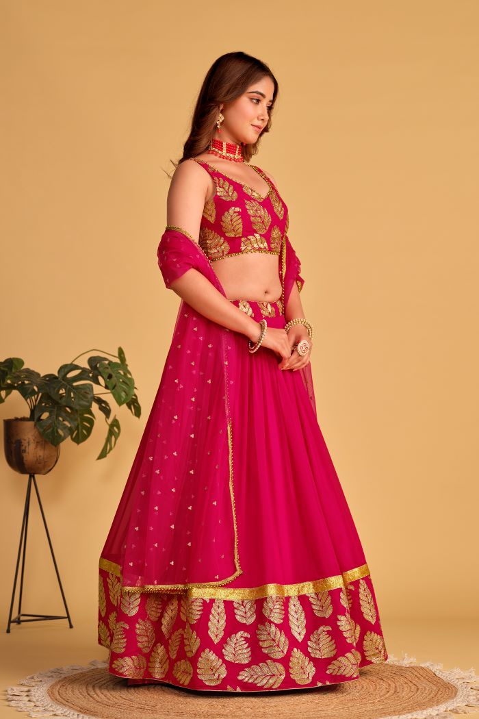 Pink Lehenga Set with Gold Embroidery