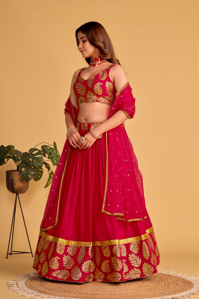 Pink Lehenga Set with Gold Embroidery