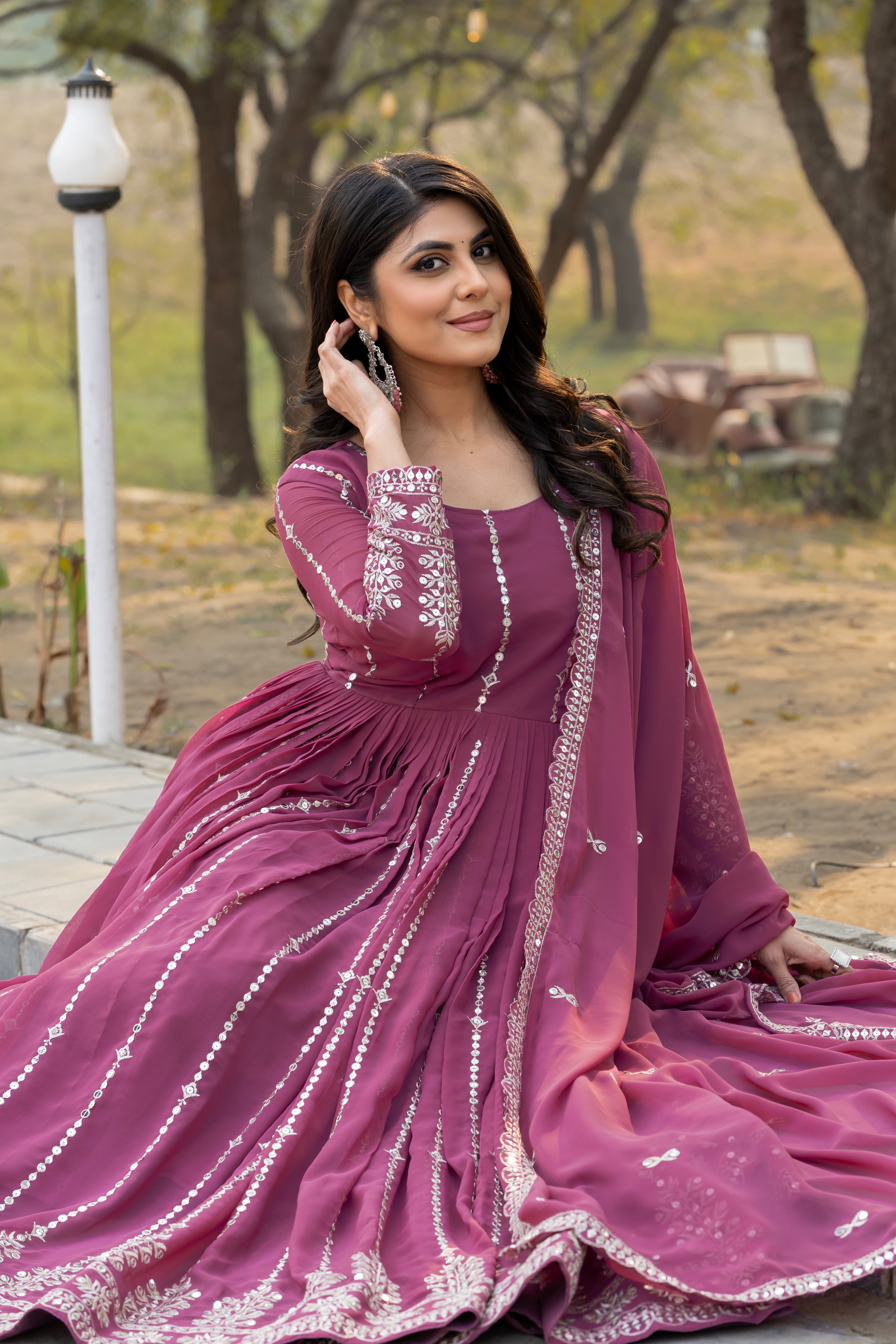 Embellished Anarkali Suit with Dupatta for Women