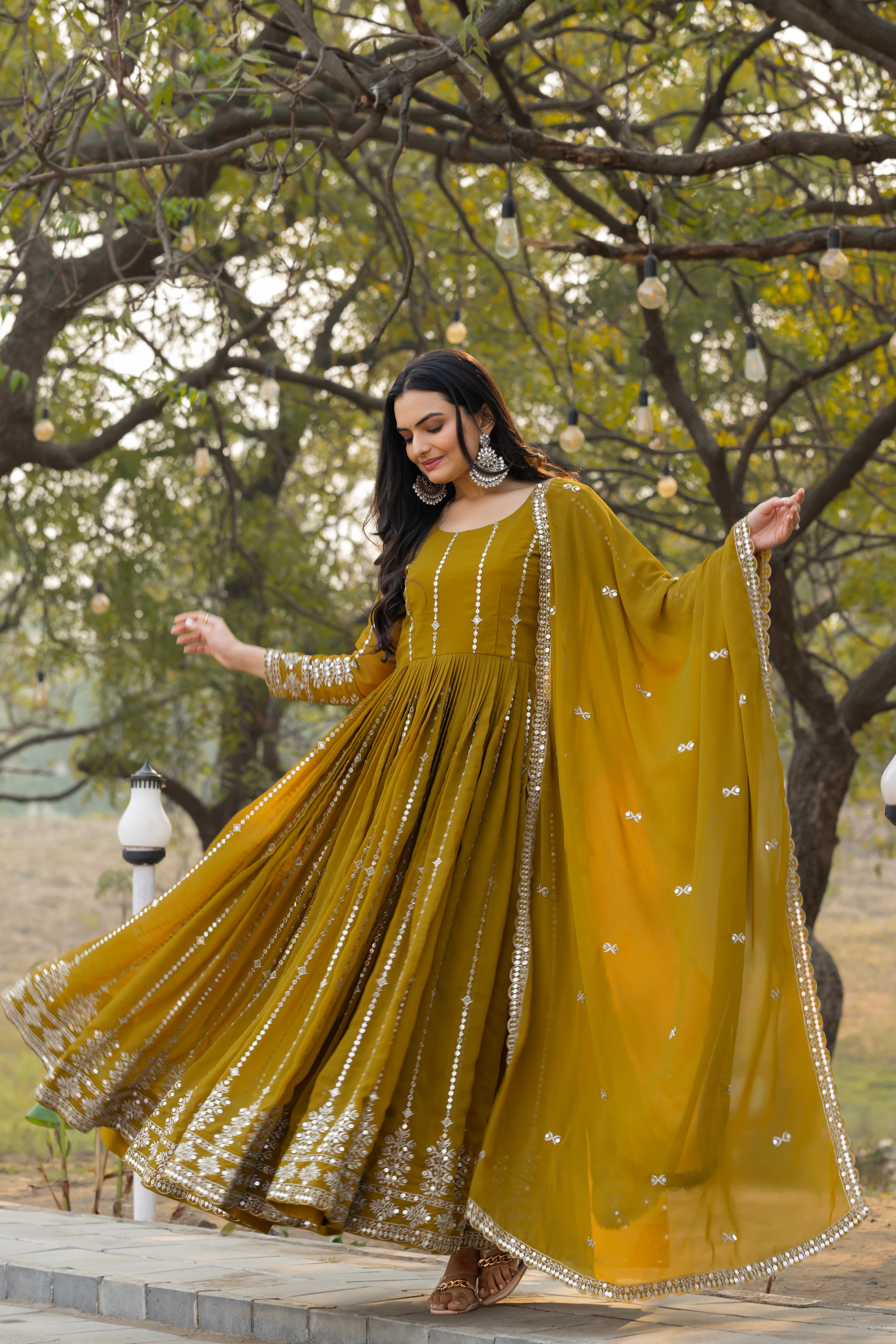 Embellished Anarkali Suit with Dupatta for Women
