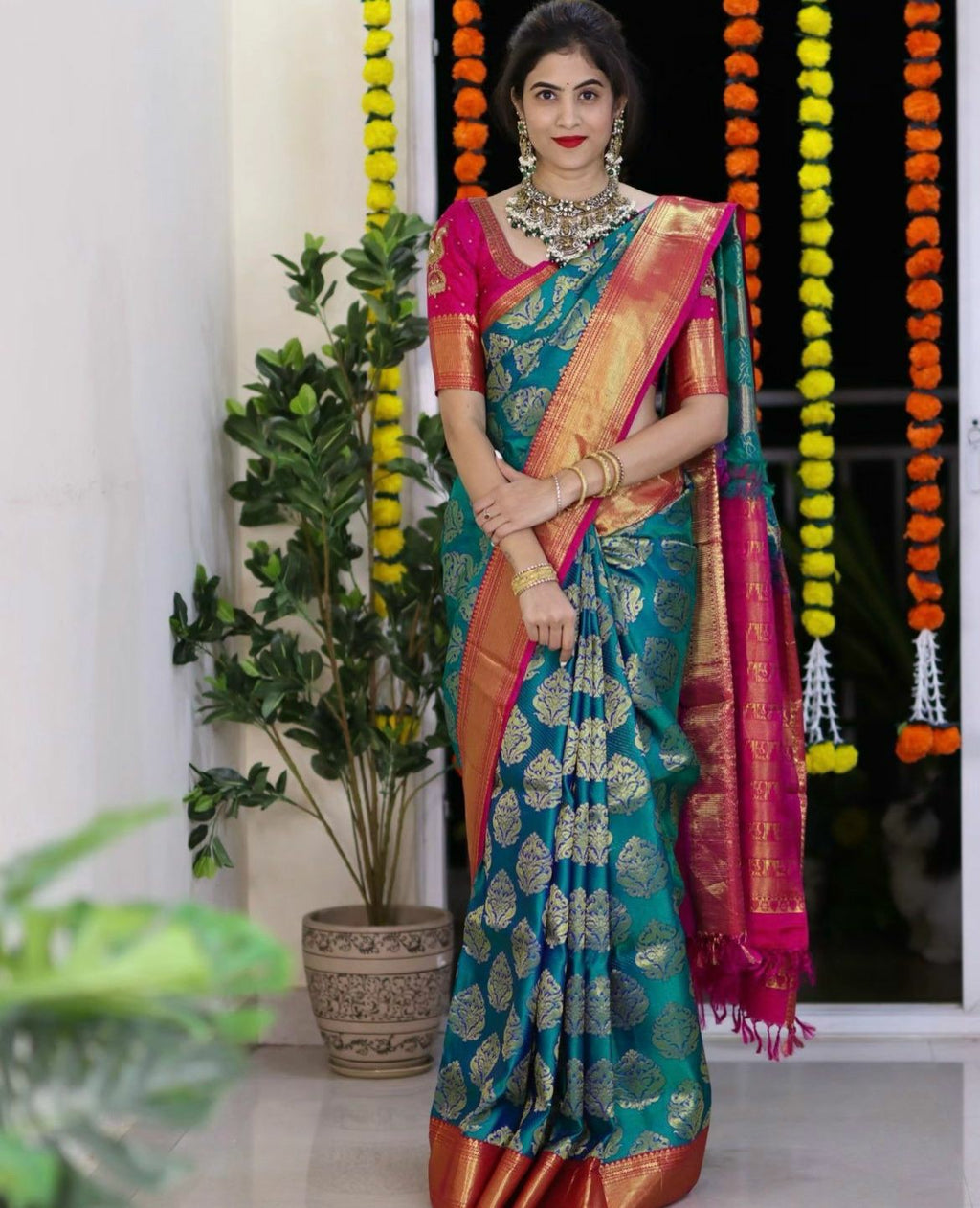 perfect for a green saree.