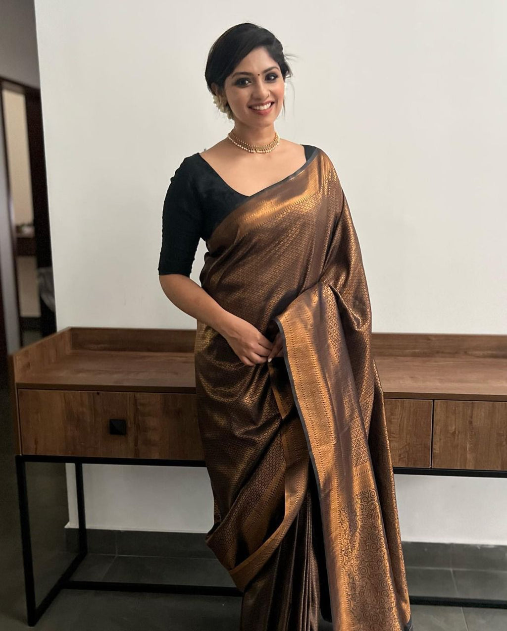 Elegant Black Silk Saree with Subtle Texture