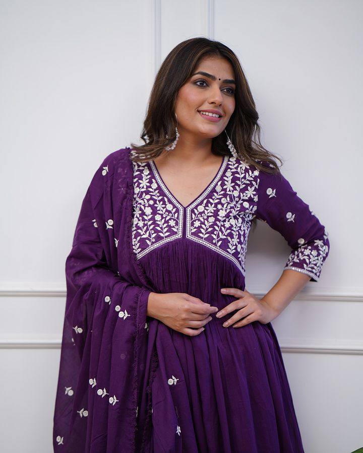 Women Embellished Purple Kurta Set