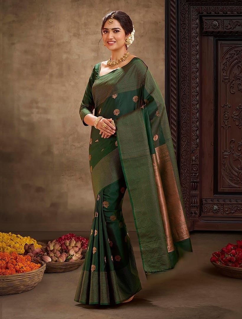 Green Silk Saree with Gold Zari Work