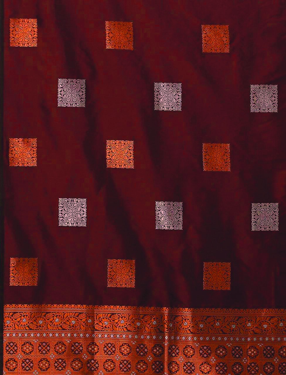 Majestic Maroon Geometric Jacquard Saree