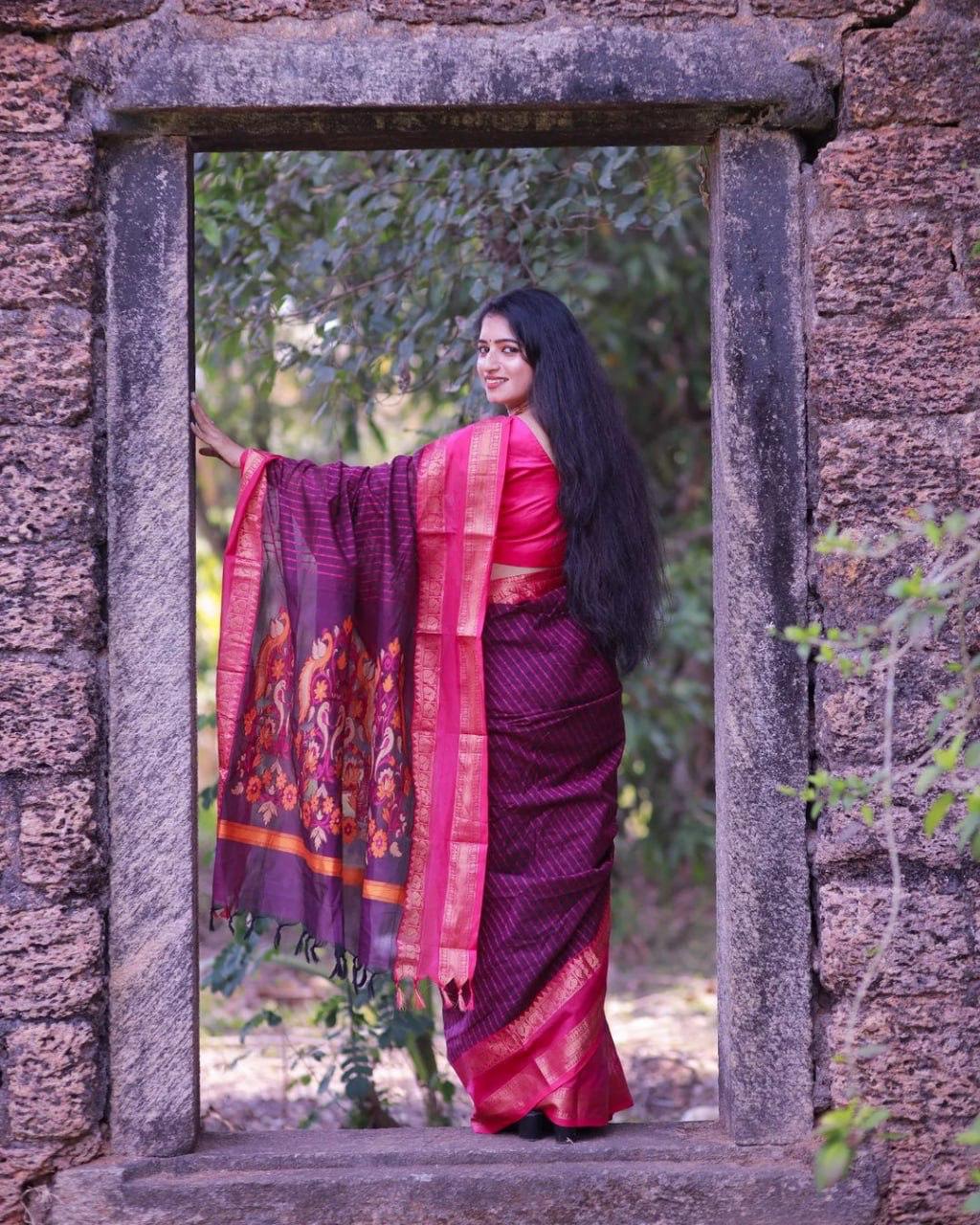 Purple & Pink Silk Saree