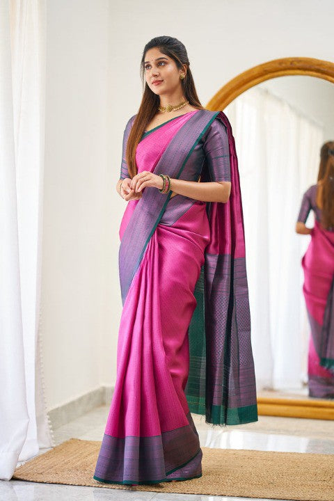 Elegant Silk Saree with Contrast Woven Border