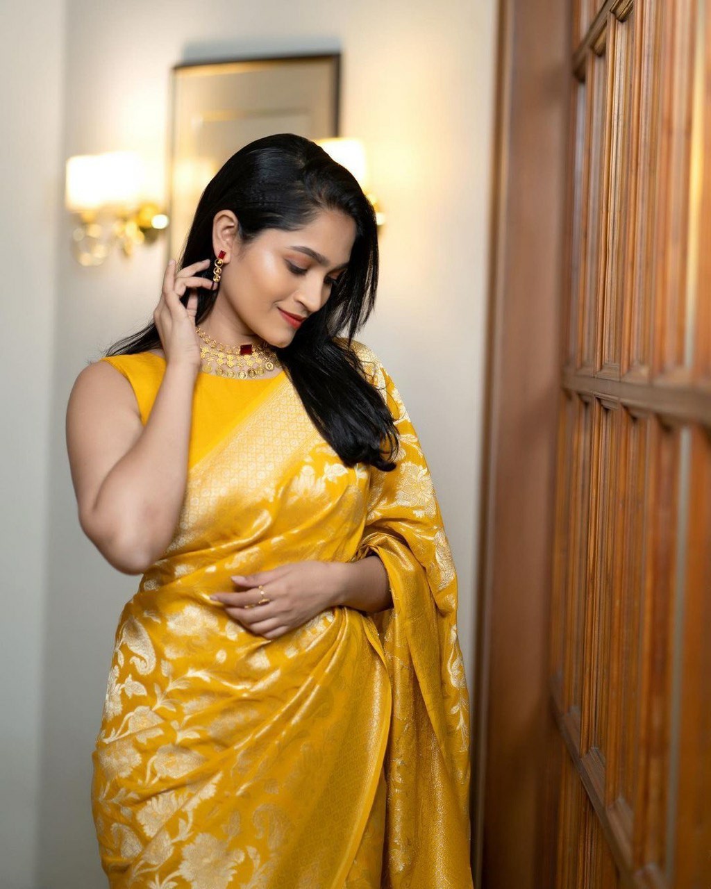 Golden Yellow Banarasi Silk Saree with Zari Work