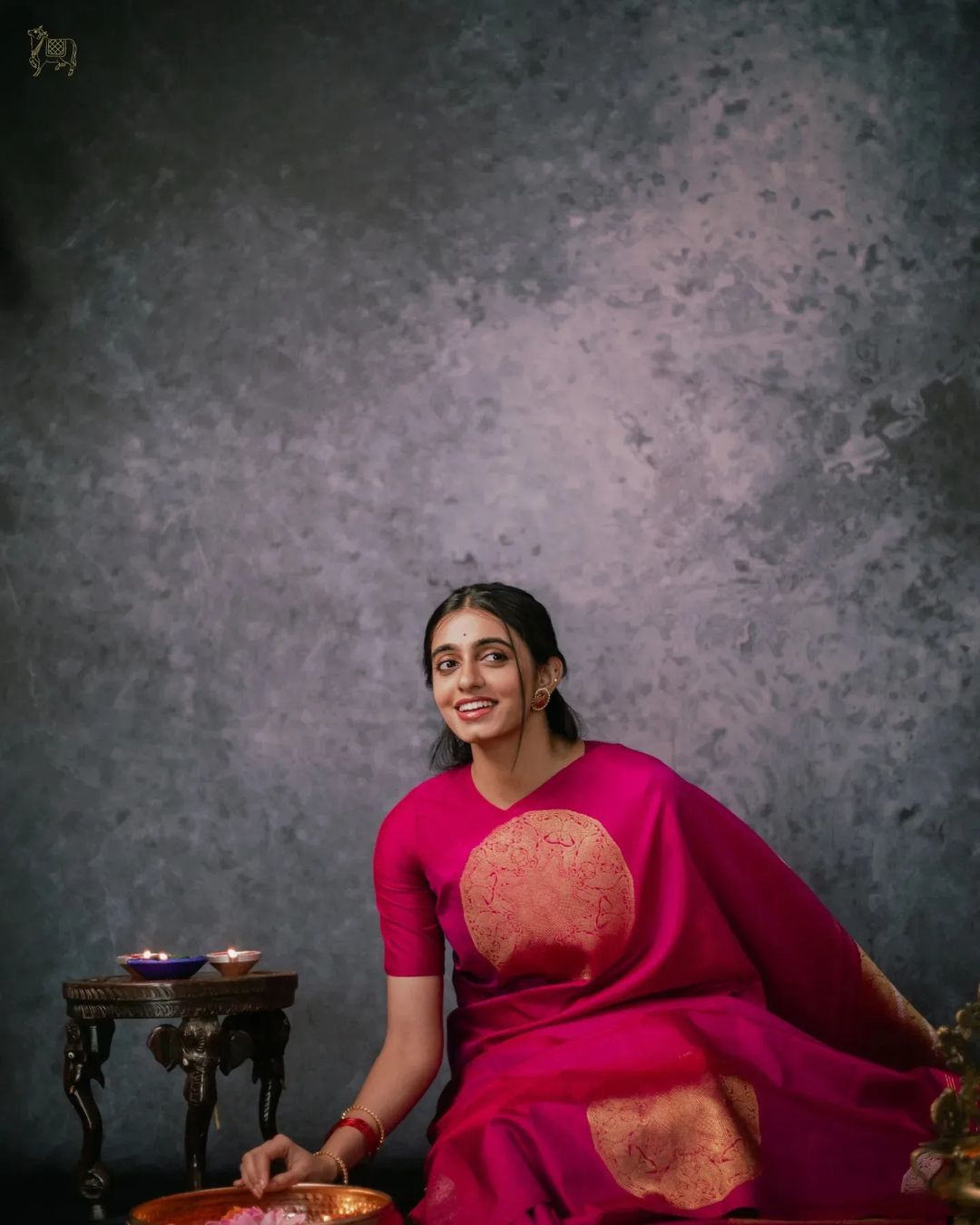 Rani Pink Banarasi Silk Saree with Gold Circular Motifs