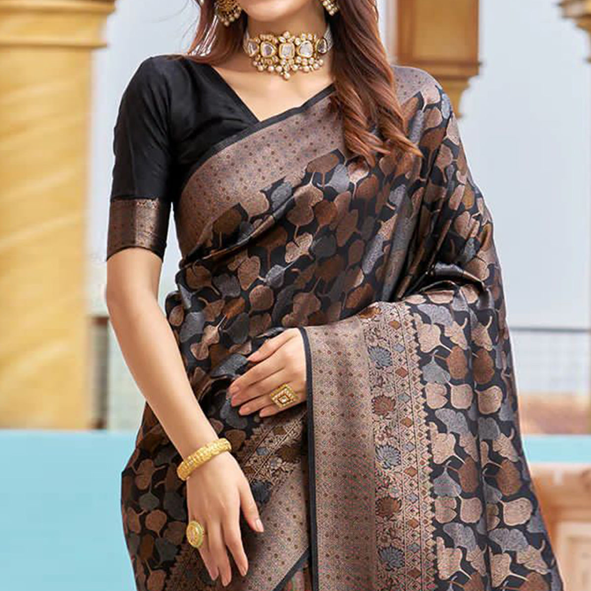 Black & Gold Banarasi Silk Saree | Designer Wedding & Festive Saree for Women