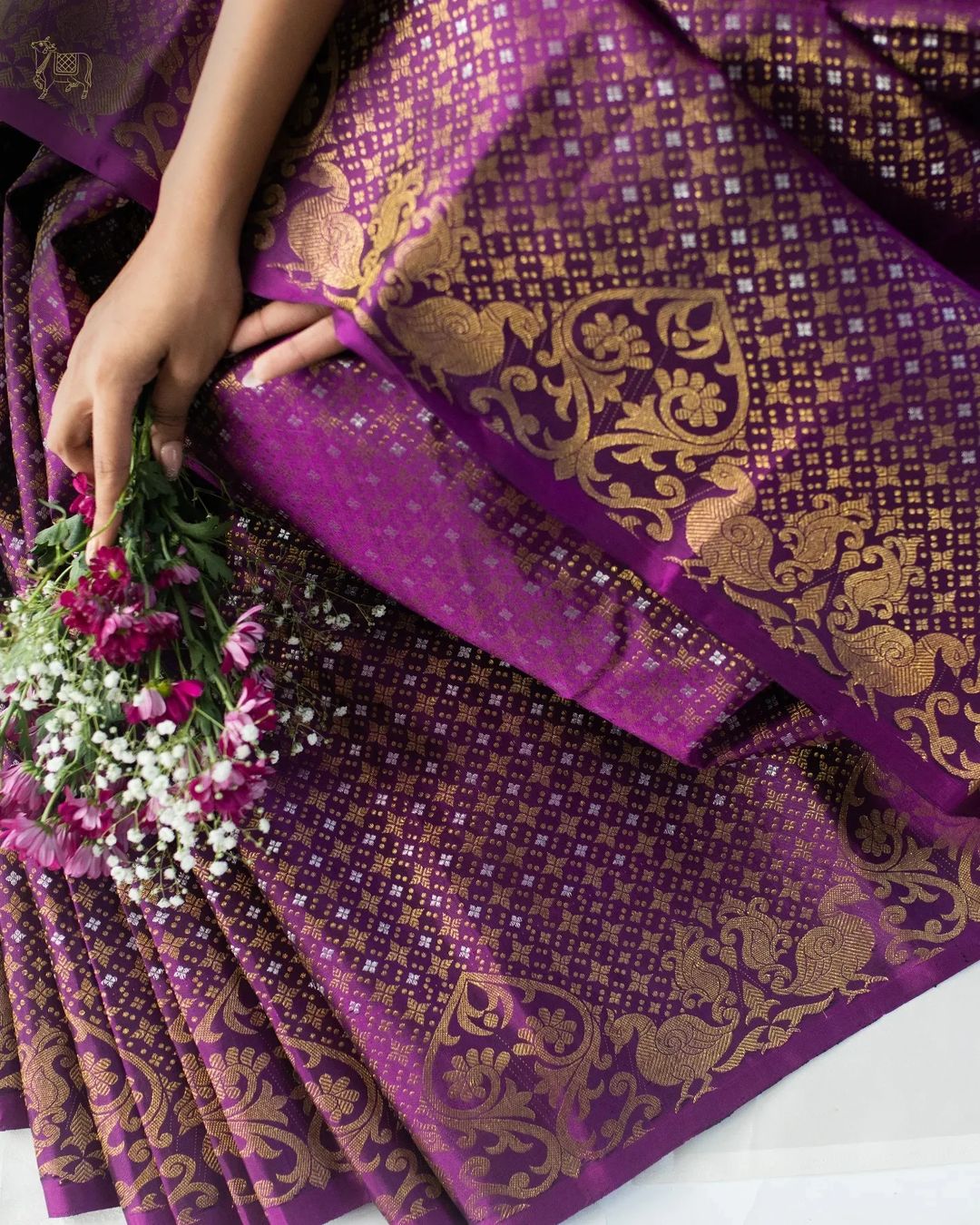 Purple Silk Saree with Gold Zari Weaving & Rich Border