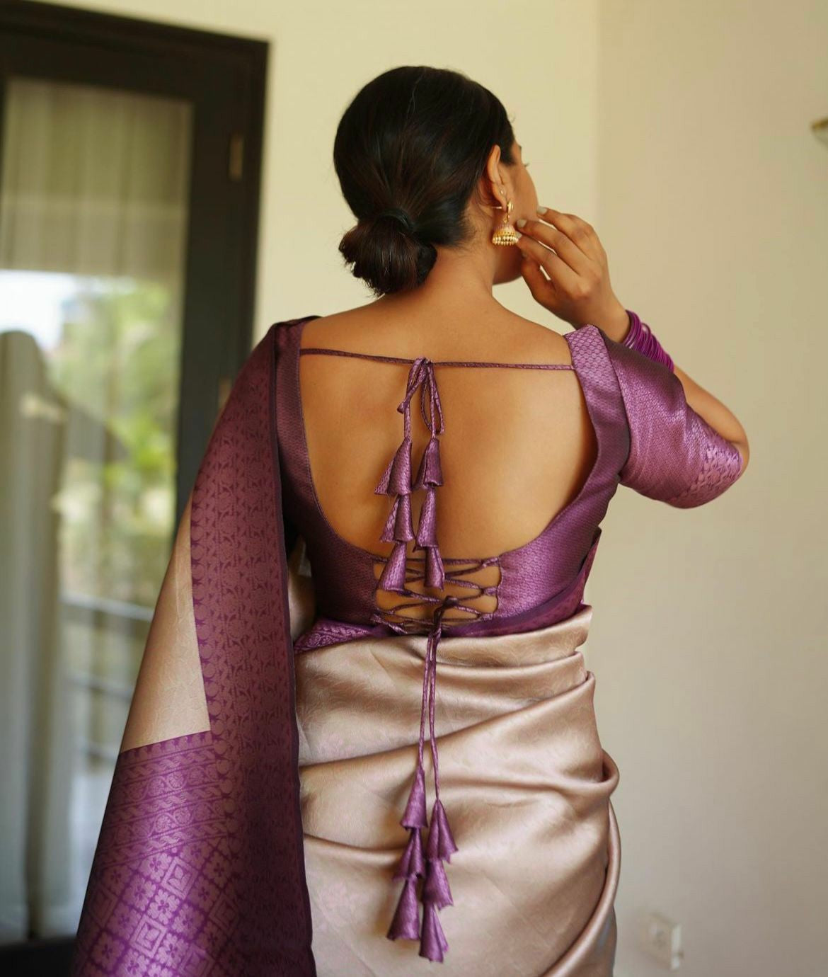 Lavender Beige Royal Silk Saree