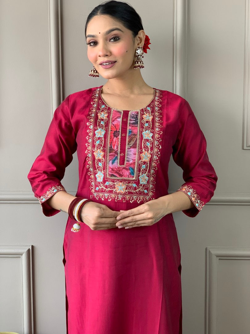 Women Embroidered Straight Kurta Set