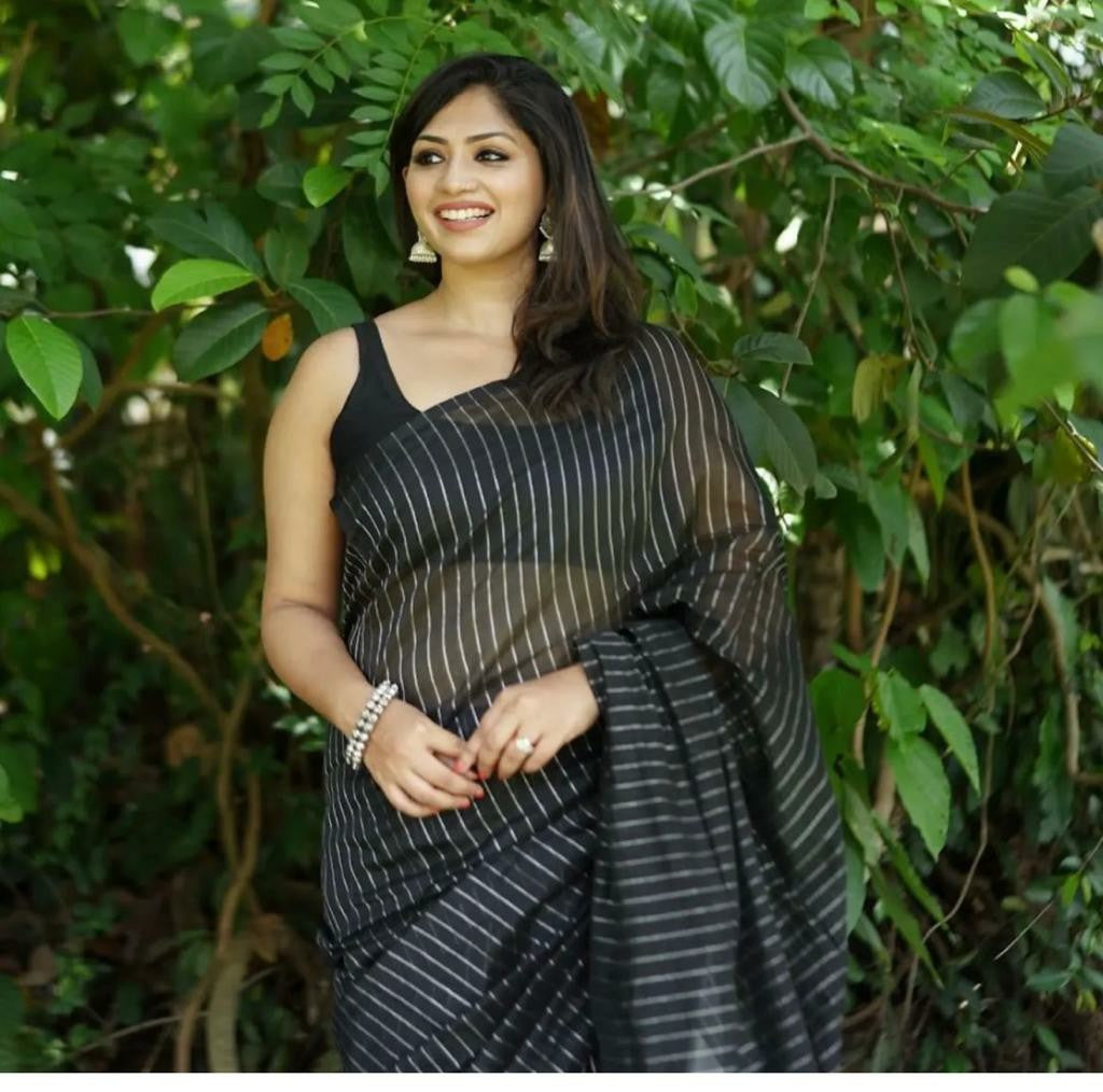 Elegant Striped Saree with Contemporary Design & Lightweight Drape