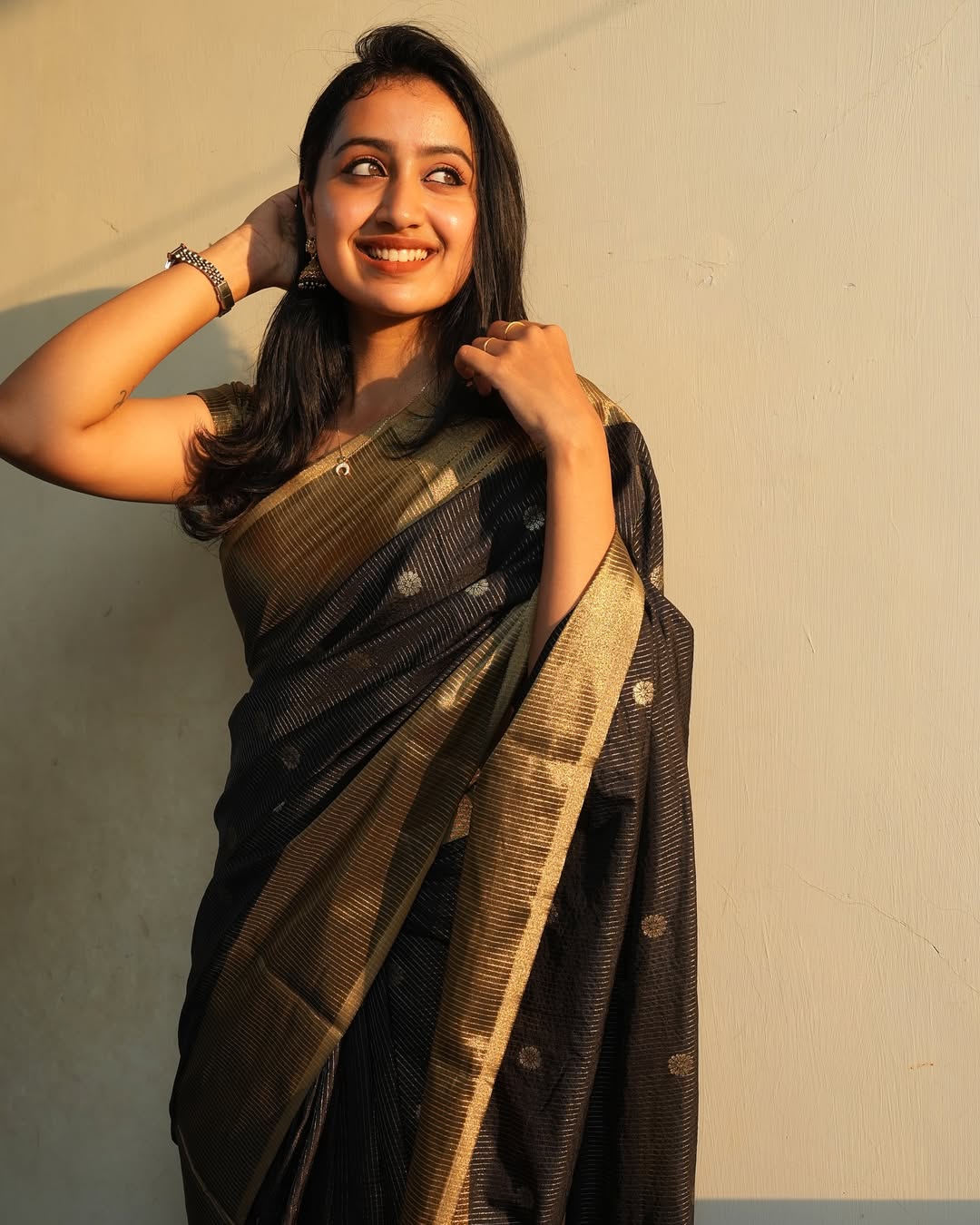 Classic Black Silk Saree with Gold Zari Border