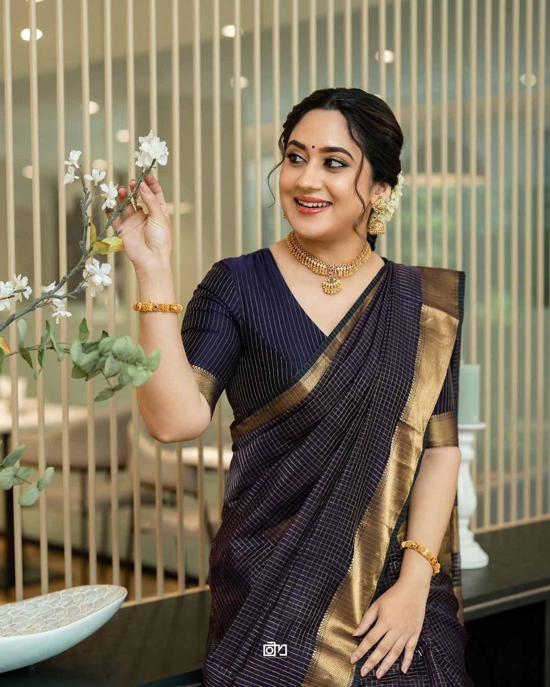 Golden Glam Saree Look