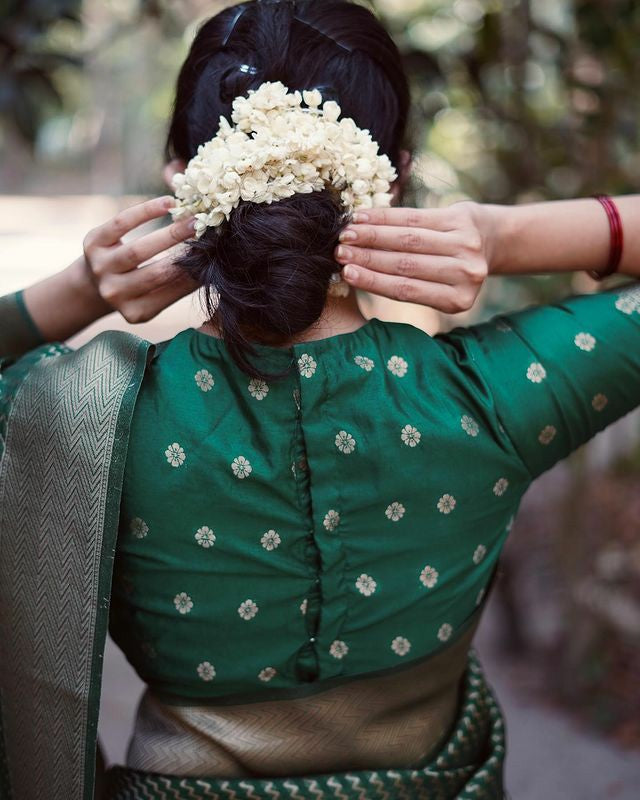 Elegant Olive Green Silk Saree with Gold Zari Border