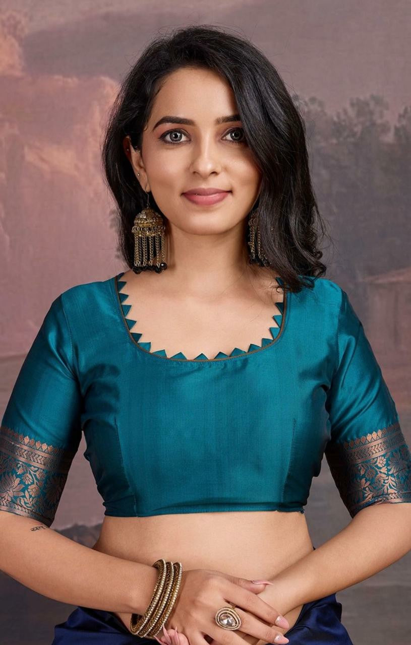 Royal Navy Blue Silk Saree with Zari Border