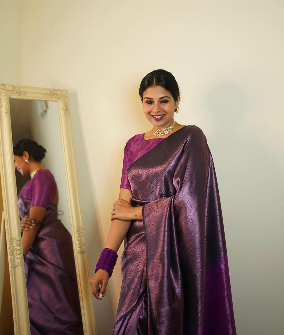 Elegant Purple Silk Saree with Metallic Sheen