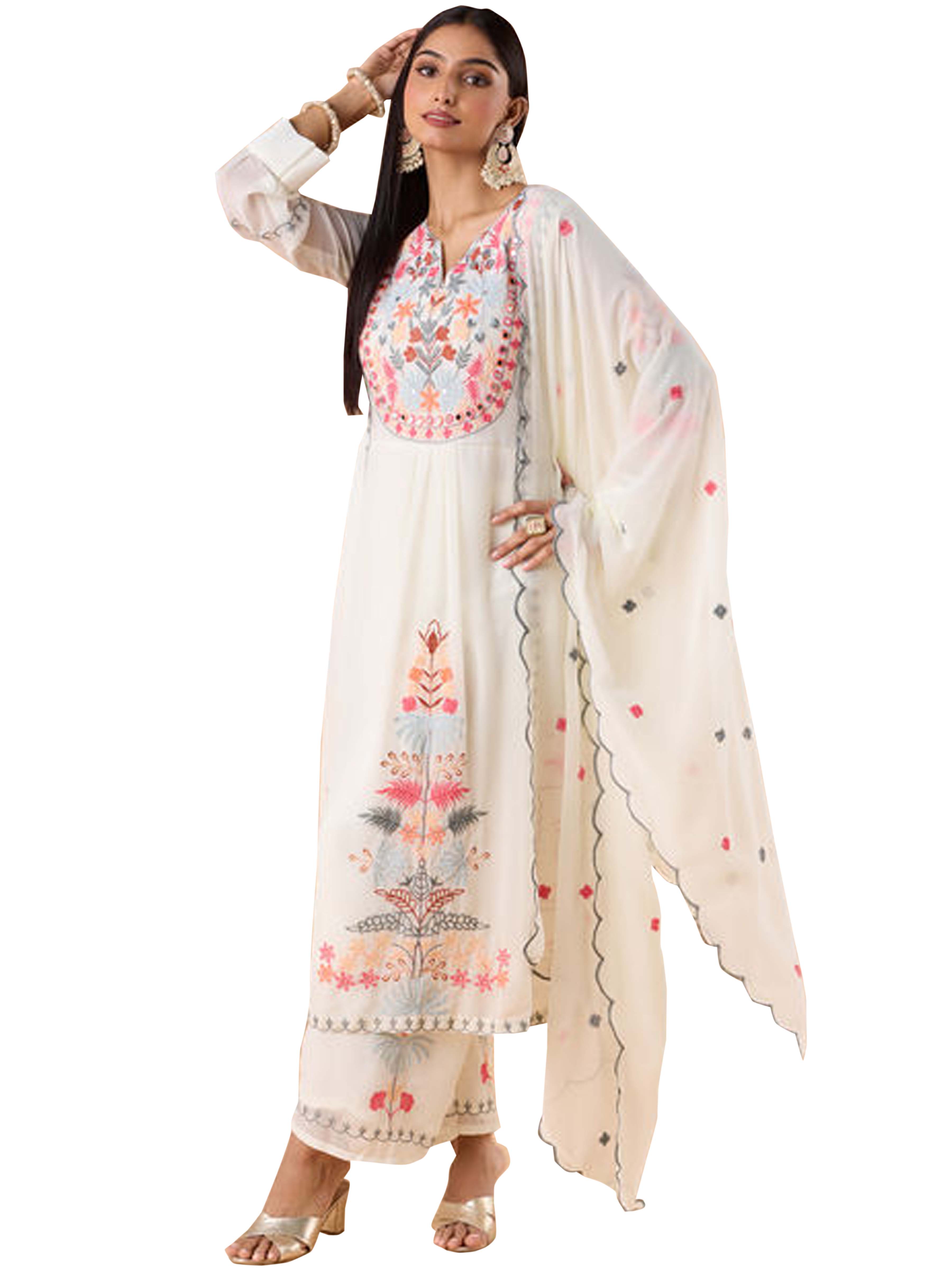 White Embroidered Kurta Set with Dupatta | Elegant Traditional & Festive Suit