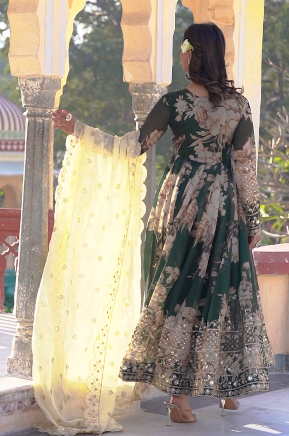 Floral Printed Anarkali Kurta Set with Embroidered Dupatta for Women