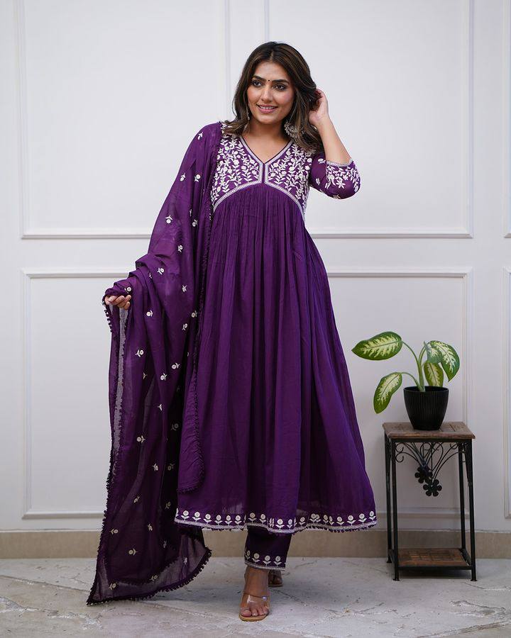 Women Embellished Purple Kurta Set