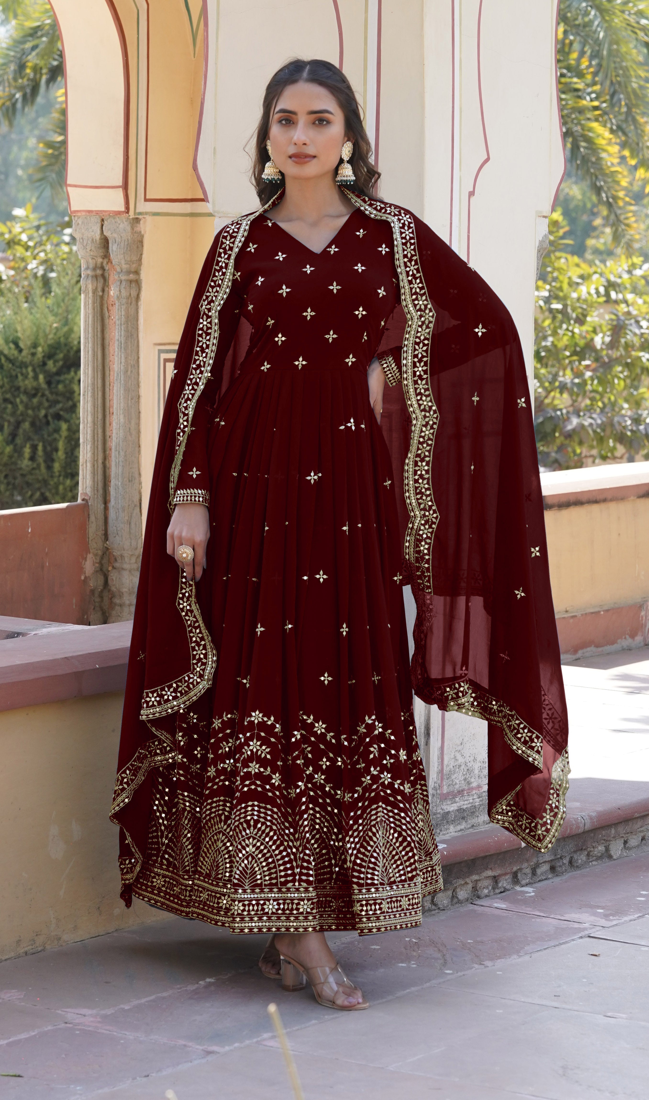 Maroon Anarkali Suit with Dupatta | Wedding & Party Wear
