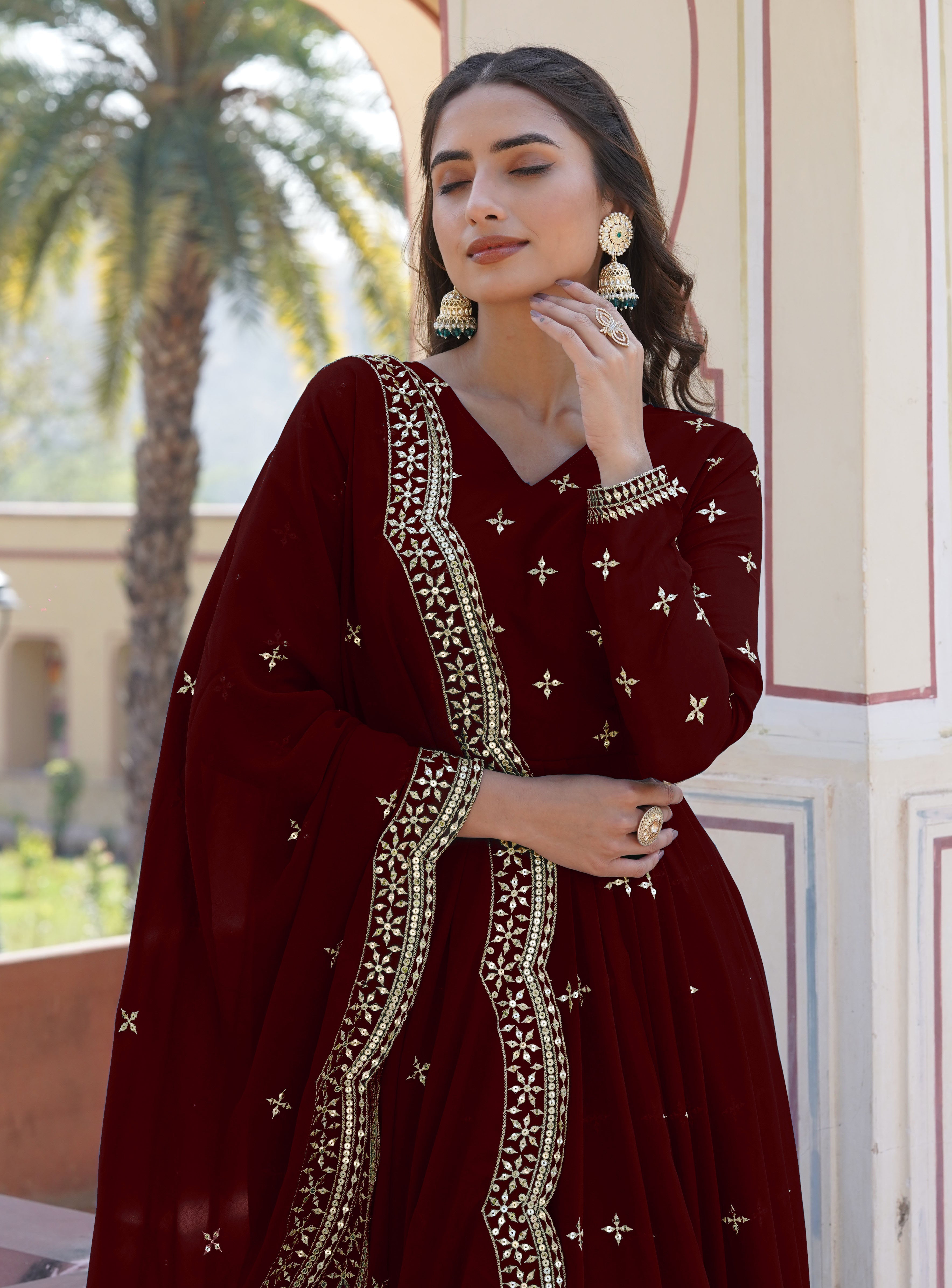 Maroon Anarkali Suit with Dupatta | Wedding & Party Wear