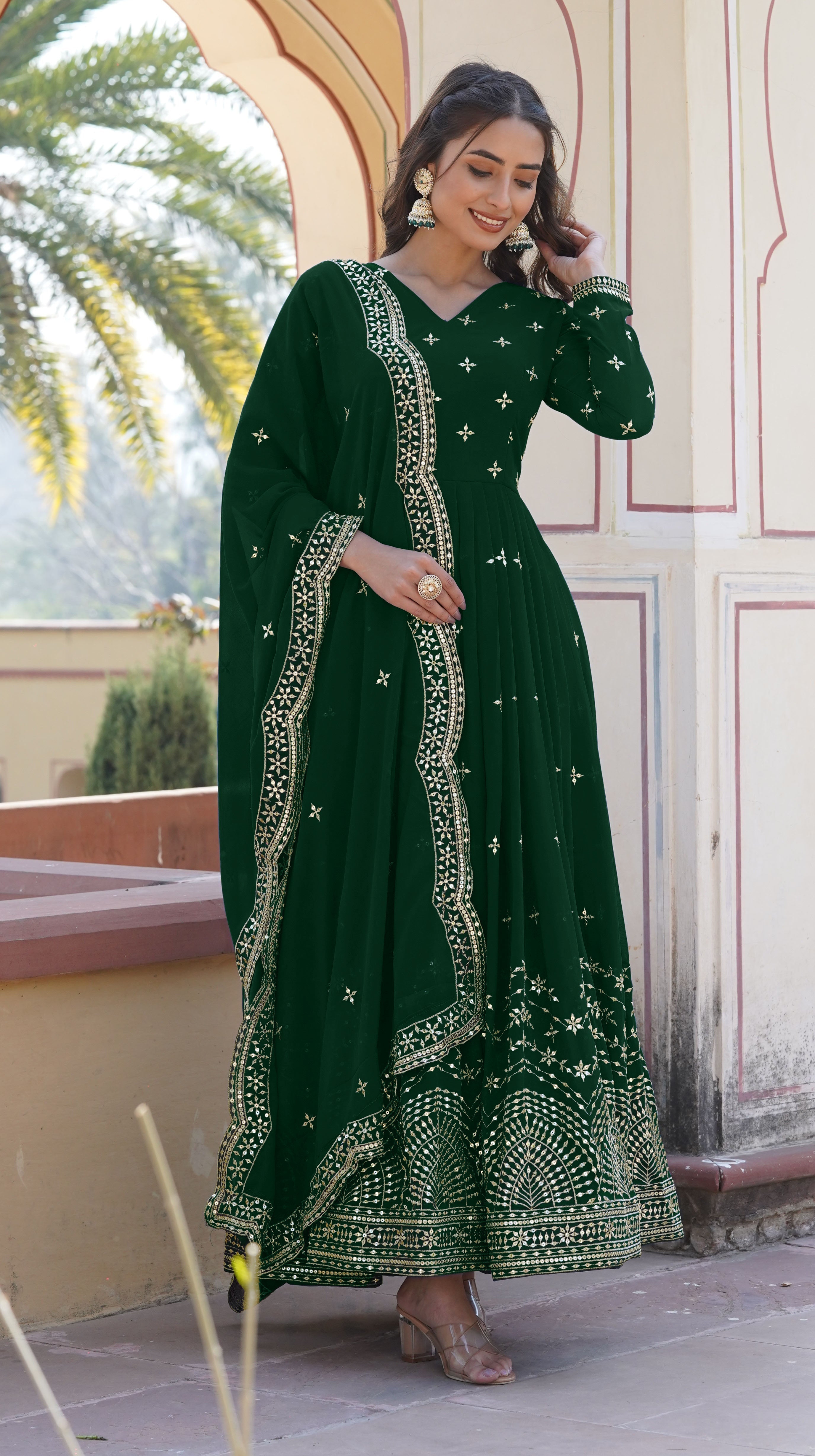 Dark Green Anarkali Suit with Dupatta | Festive & Wedding Wear