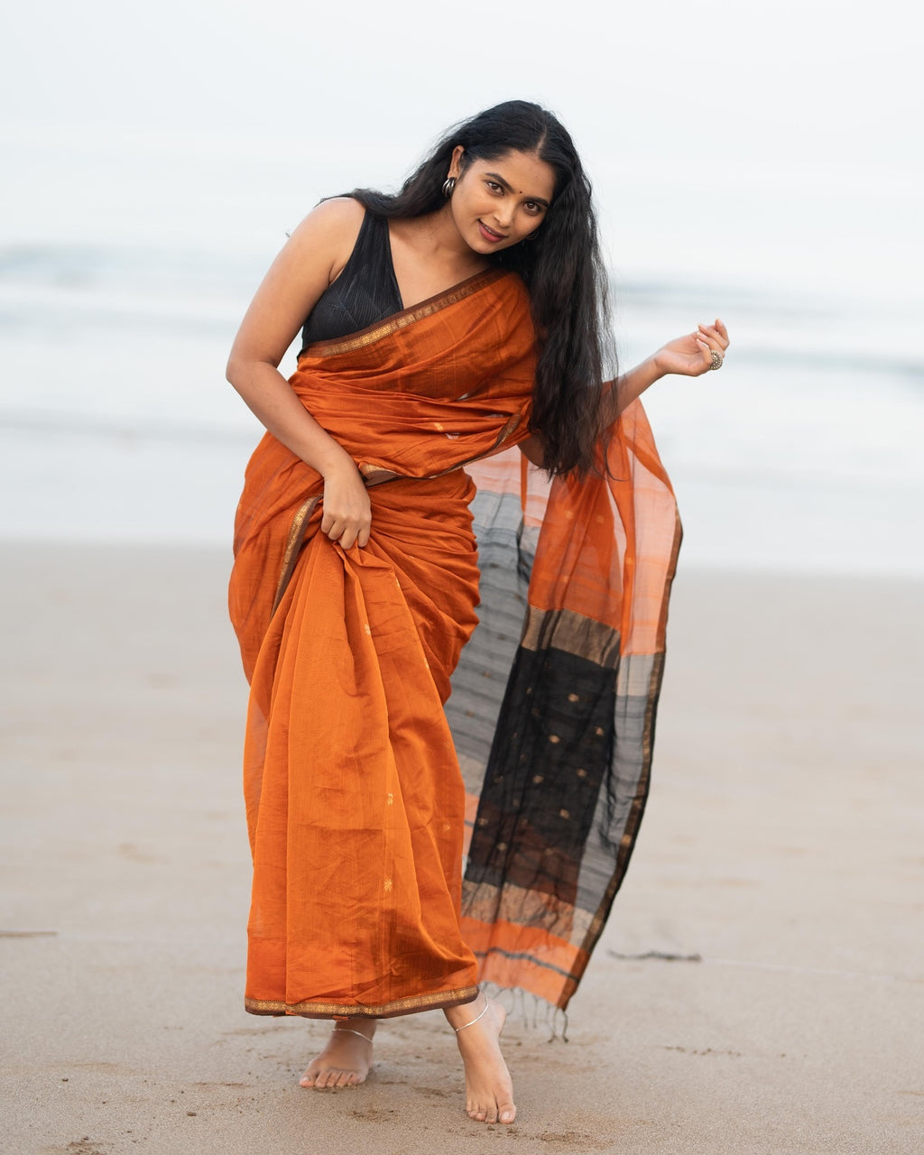 Bold Orange Silk Saree Charm