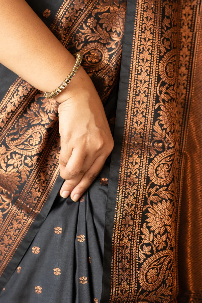 Elegant Black Satin Saree – Perfect Evening Glam