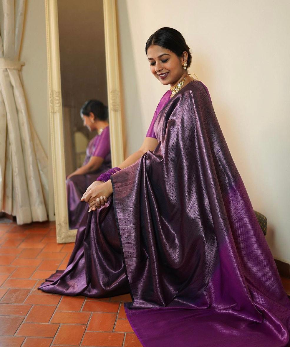Elegant Purple Silk Saree with Metallic Sheen