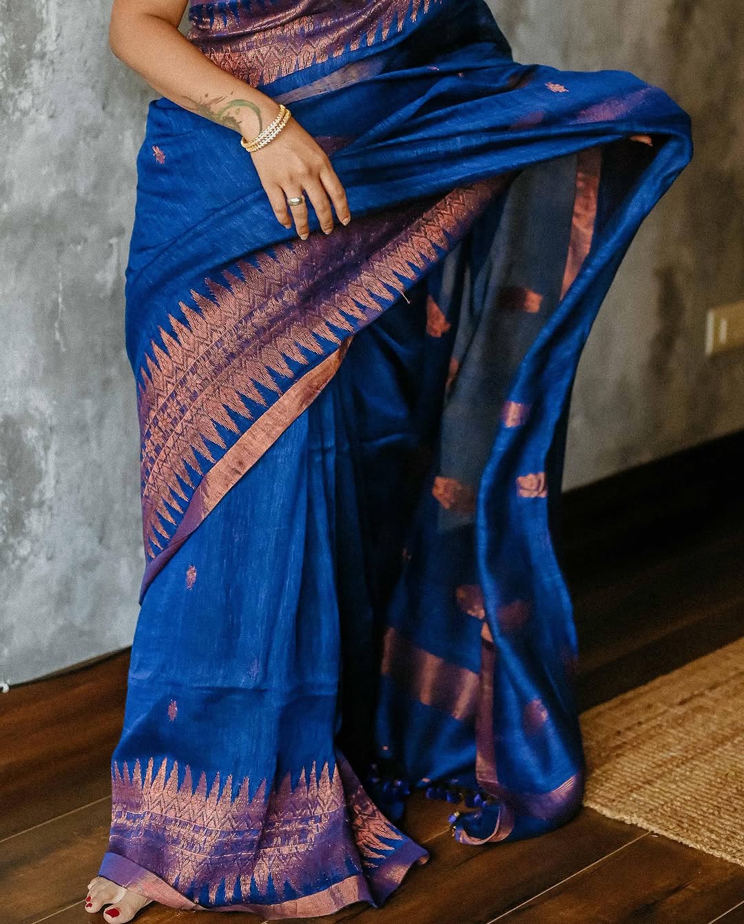 Royal Blue Silk Saree with Zari Border