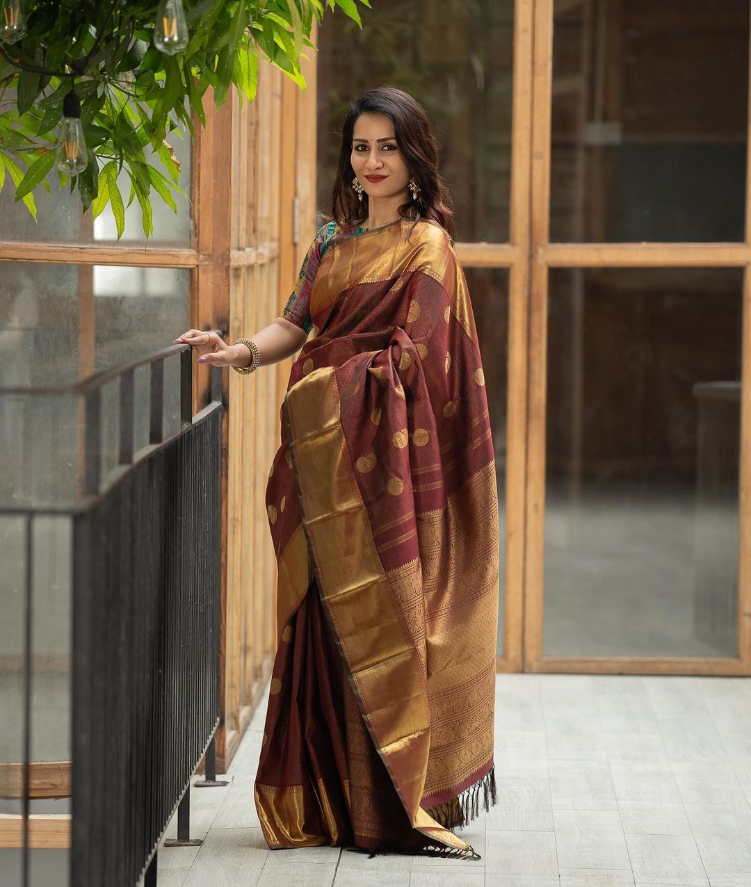 Maroon Silk Saree with Golden Zari Border