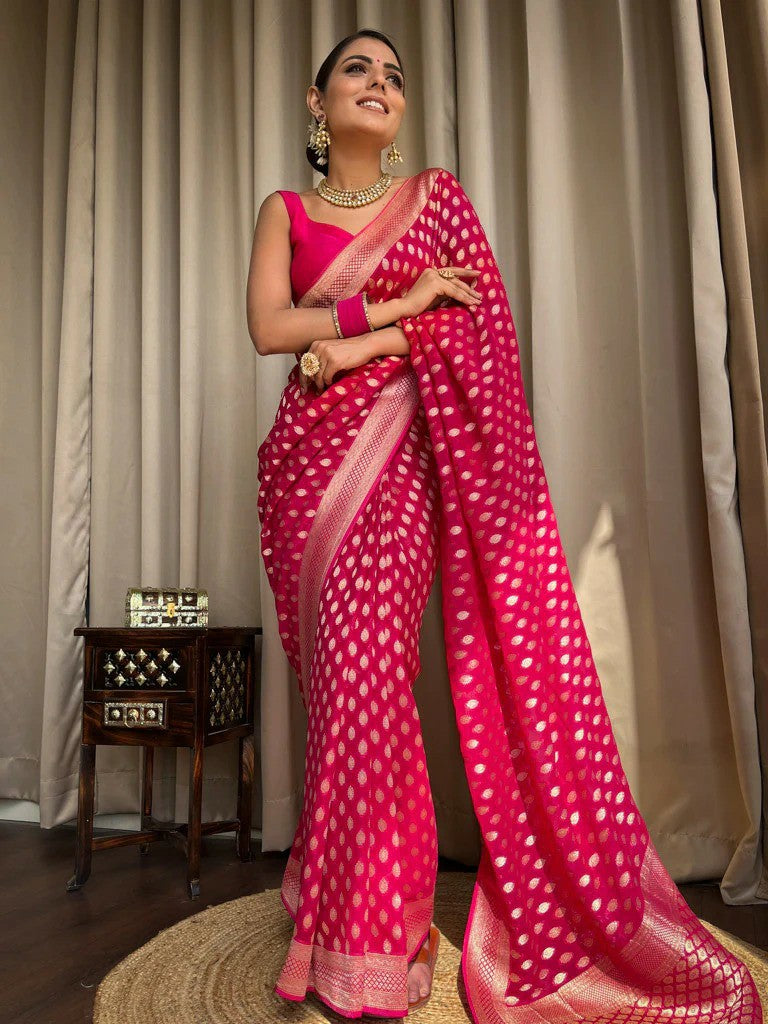 Luxurious Woven Saree with Zari Motifs & Rich Traditional Border